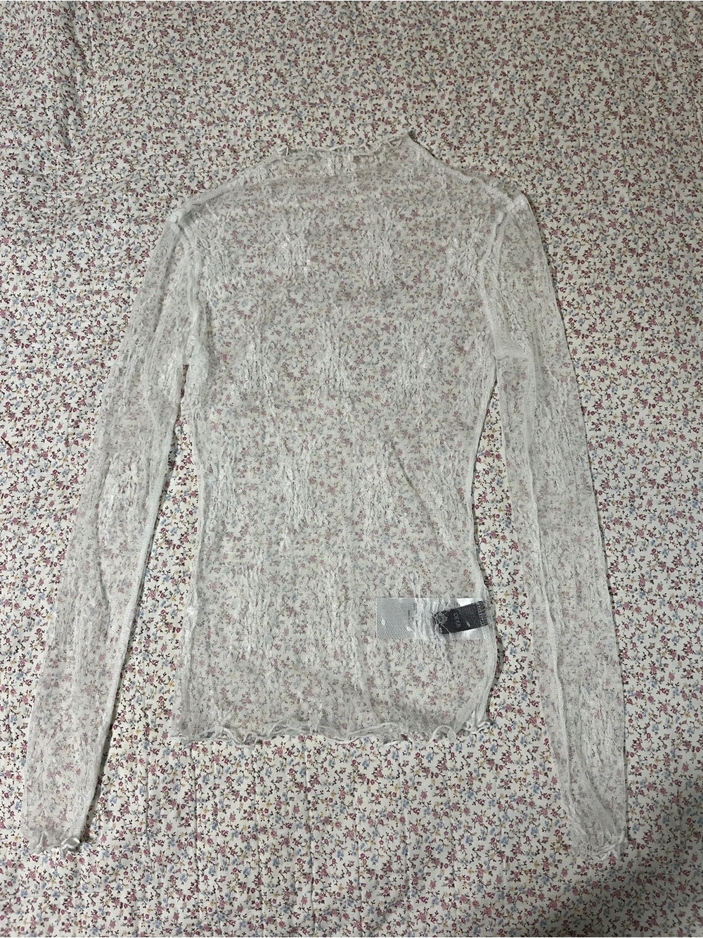 Cider Sheer Long-Sleeve Mock Neck Top - White/Cream